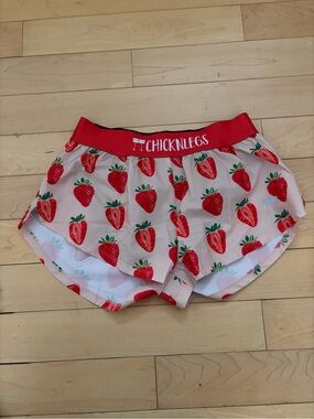Chicknlegs Pink Strawberry Athletic Shorts with Red Waistband